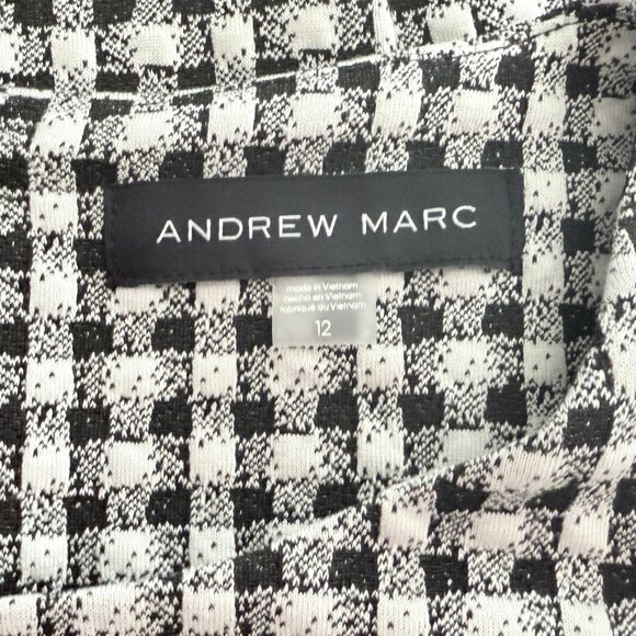 Andrew Marc Houndstooth Pleated Puffed Sleeve Round Neck Midi Sheath Dress - Picture 4 of 9